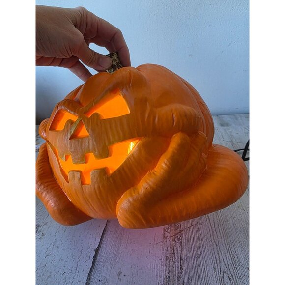 Light up pumpkin jack-o'-lantern Halloween decor table top vintage - Picture 6 of 8